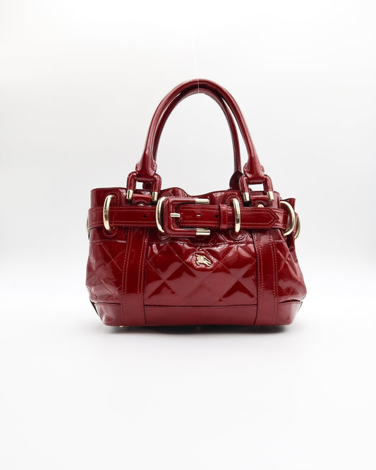 Burberry Patent Leather Quilted Beaton Bag