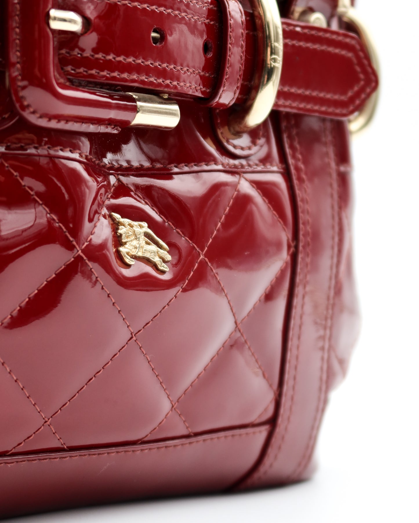 Burberry Patent Leather Quilted Beaton Bag